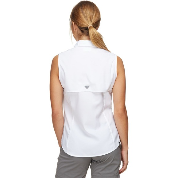 Columbia PFG Tamiami Lightweight Sleeveless Button-Front Shirt White Golf Tennis - Picture 2 of 9
